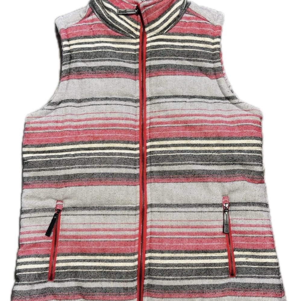 Cruel Denim Striped Puffer Vest | Red Gray Black | Size M